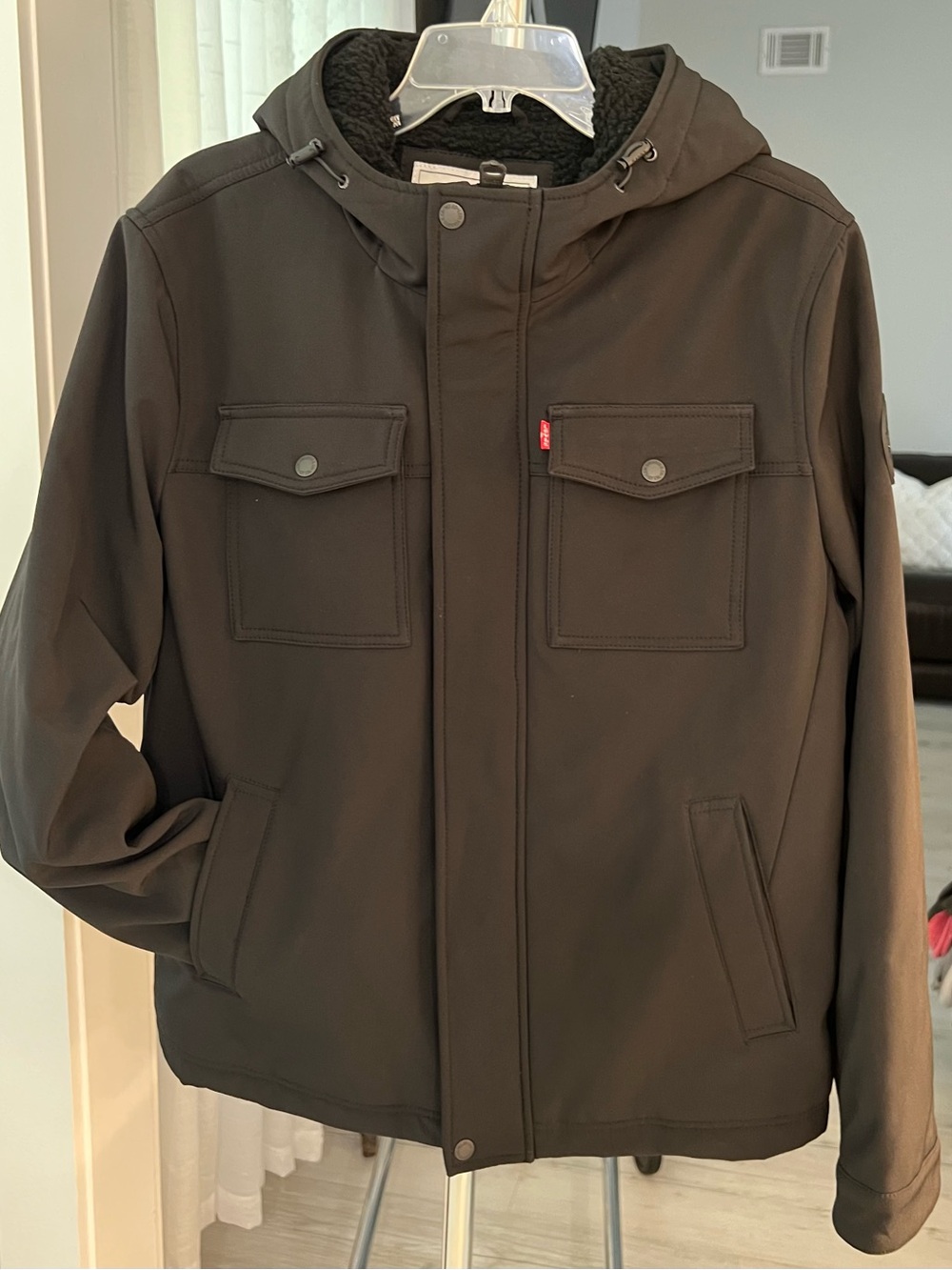 Levi's Men's Sherpa Lined Softshell Hooded Field Jacket Black M